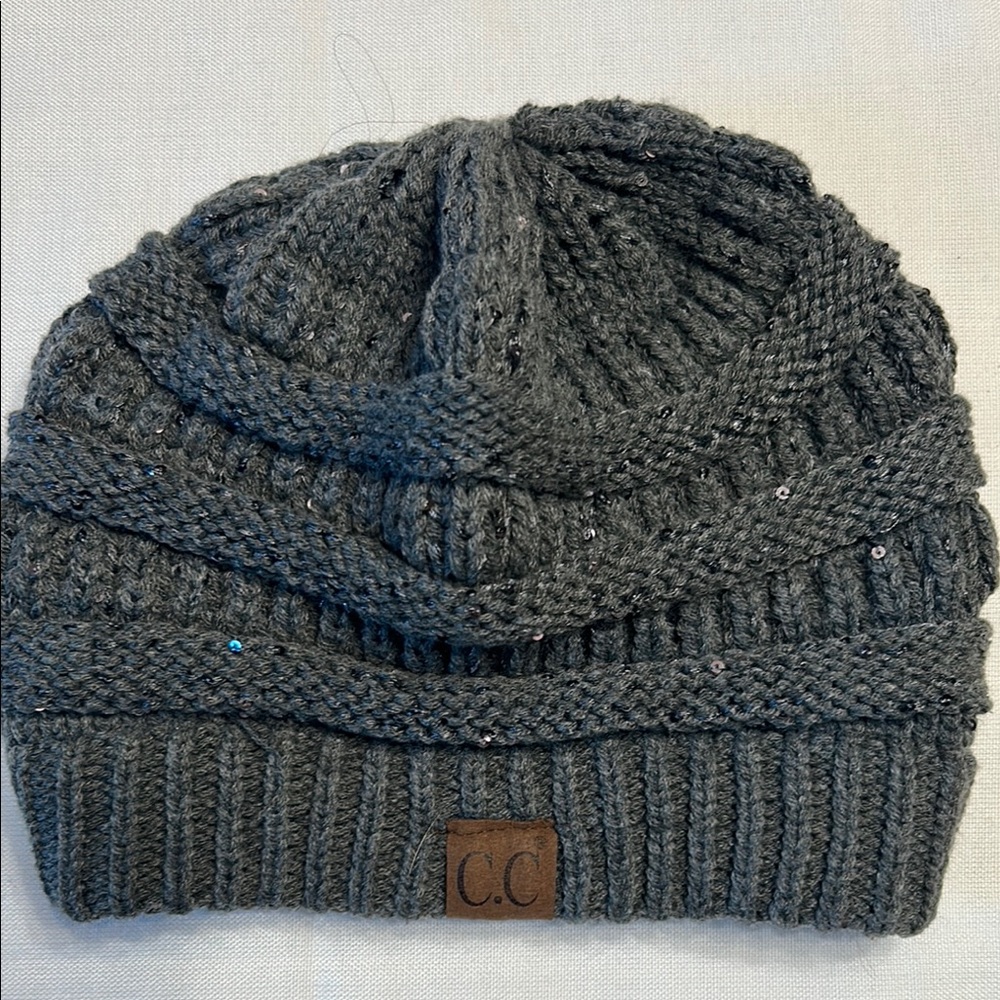 C.C Charcoal Knit Beanie with Sequins